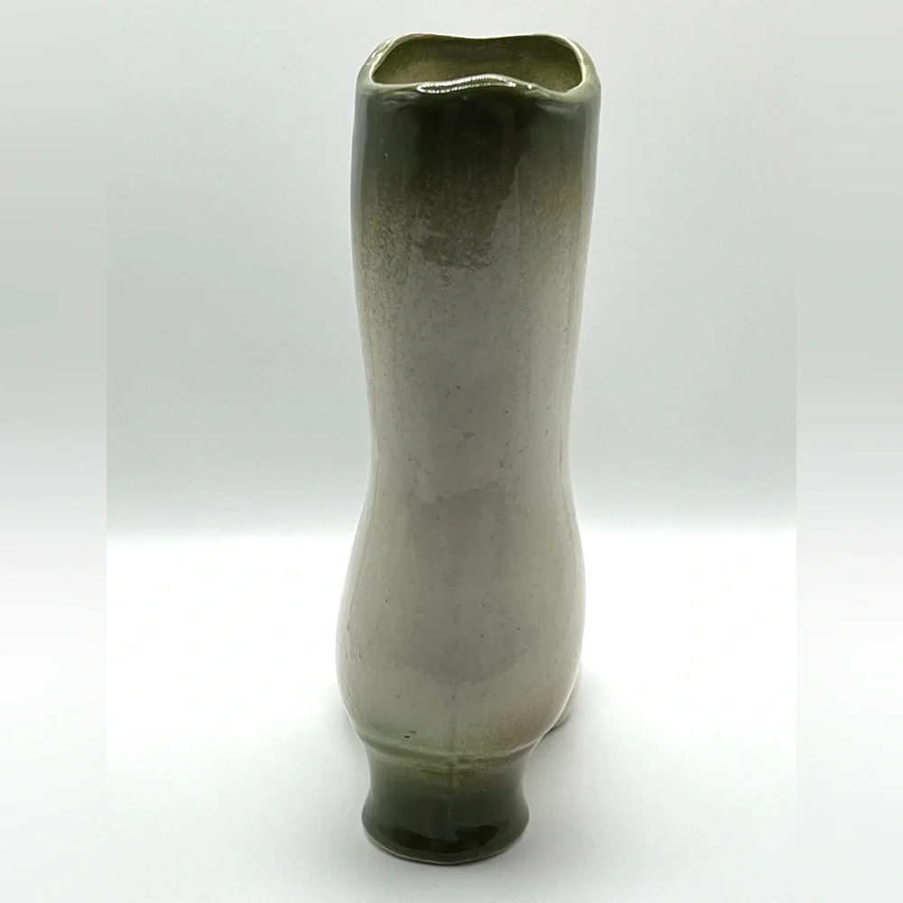 Victorian Style Ceramic Boot Green/White Planter Pottery Decorative Vase 7.5